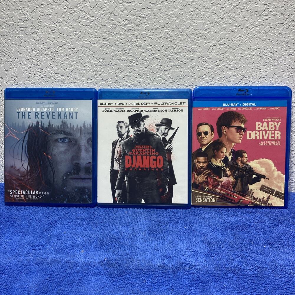 The Revenant, Django And Baby Driver Blu Rays